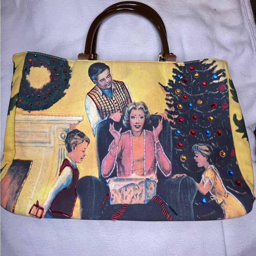 Festive Vintage Bueno bling Christmas Scene shoulder purse